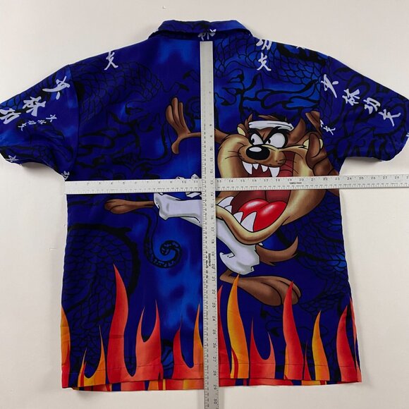 Vintage Y2K Taz Tasmanian Devil Shirt Men's Medium All Over Print Button Down Up - Picture 6 of 9